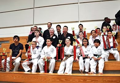 Athletes competing at a Taekwondo tournament