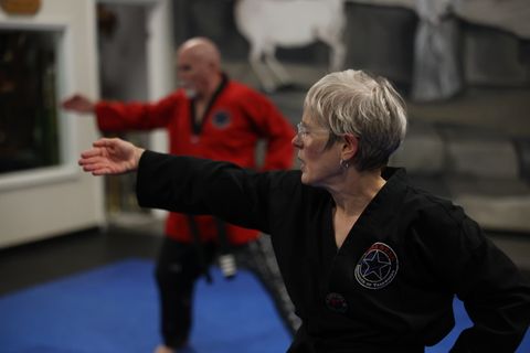 Adults training in class